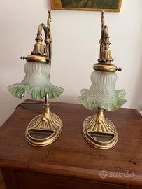Coppia lampade da tavolo in ottone e vetro satinat