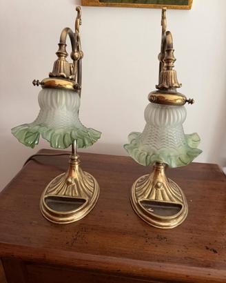 Coppia lampade da tavolo in ottone e vetro satinat