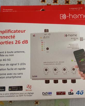 Amplificatore d’antenna TV D-Home 4 uscite 26 dB.