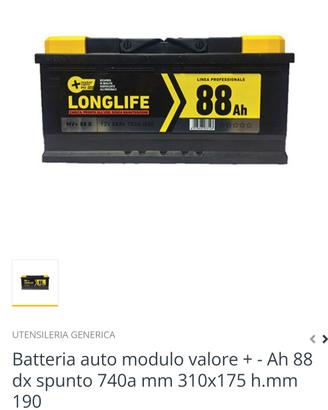 batteria auto LONGLIFE 12V 88Ah
