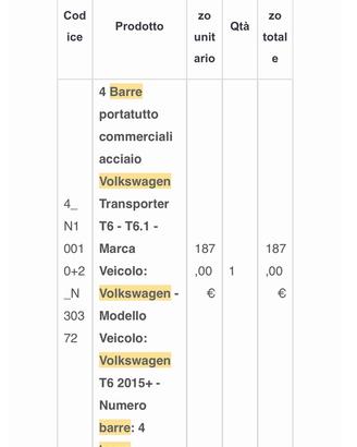 Barre porta tutto Volkswagen t6