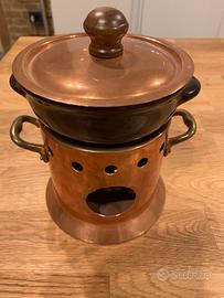 Set fonduta in metallo/rame e terracotta NUOVO