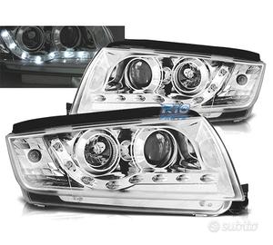 FARI SKODA FABIA 99-07 LUCE DIURNA LED FONDO CROMA