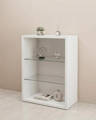 Mobiletto bianco con ripiani in vetro