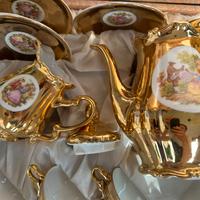 Set da the caffè porcella oro zecchino da 6 antico