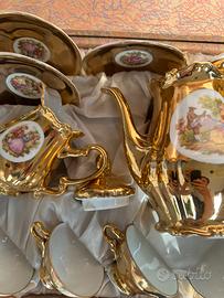 Set da the caffè porcella oro zecchino da 6 antico