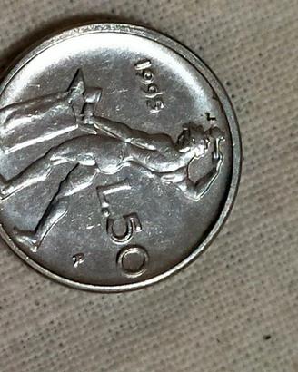 Monete, 50 lire con errore di stampa, una L sopra 