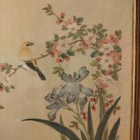 Arte orientale su carta o seta, cornice e vetro 