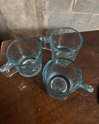 Tris di tazzine da caffè in vetro azzurro