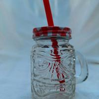 Piccola Tiki jar / barattolo decorativa in vetro