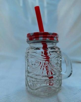 Piccola Tiki jar / barattolo decorativa in vetro