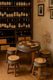 TAVOLINO fondo botte - etichette vini 4 sgabelli