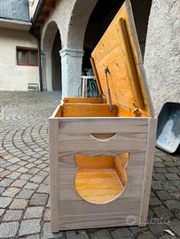 Cassa panca artigianale in legno per gatti