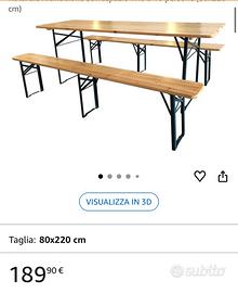Set Birreria Tavolo + 2 Panche in Legno Naturale