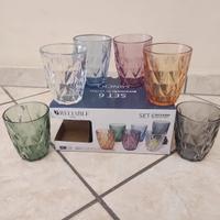 set 6pz bicchieri x acqua vetro lavorato colorato 