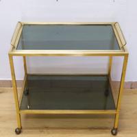 Carrello bar vintage anni '70 in metallo dorato e