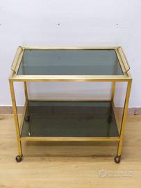 Carrello bar vintage anni '70 in metallo dorato e