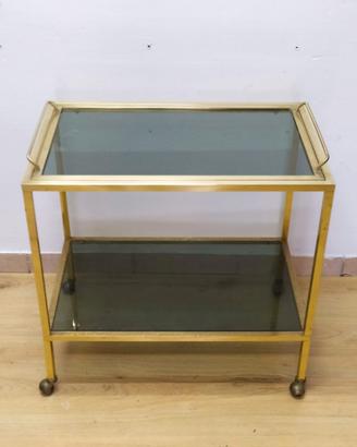 Carrello bar vintage anni '70 in metallo dorato e