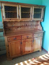credenza rustica legno, tavolo, 4 sedie + panca 