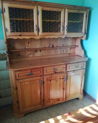 credenza rustica legno, tavolo, 4 sedie + panca 