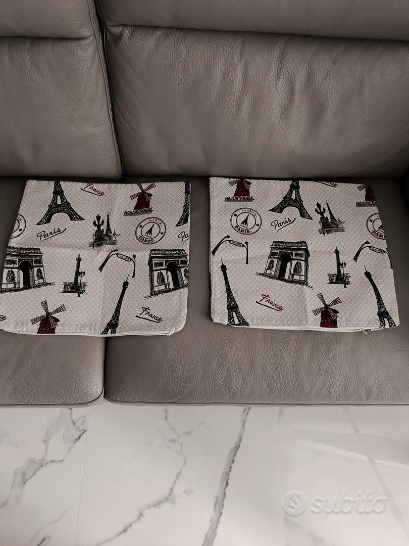 ABAKUHAUS Federe Cuscino Parigi 50x50cm: Set Da 2 Con Scritta Je T'Aime E Disegni Eiffel