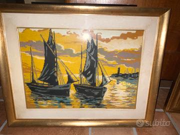 Quadro tramonto marino con vele a mezzo punto