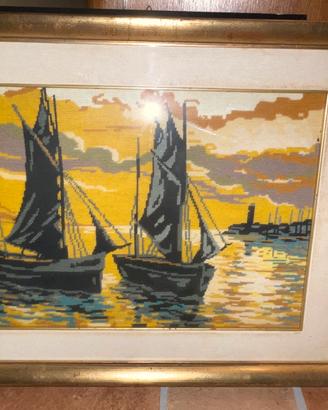 Quadro tramonto marino con vele a mezzo punto