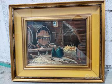 Olio su tela vintage - Interno di Cantina