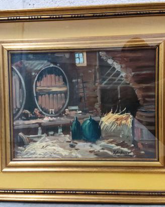 Olio su tela vintage - Interno di Cantina