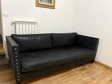 DIVANO LETTO ARTIGIANALE 3 POSTI PELLE NERA PIOMBO