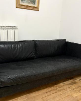 DIVANO LETTO ARTIGIANALE 3 POSTI PELLE NERA PIOMBO