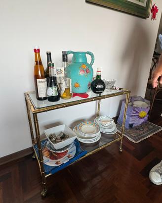 Carrello Bar Vintage Anni ’70 in Ottone e Vetro