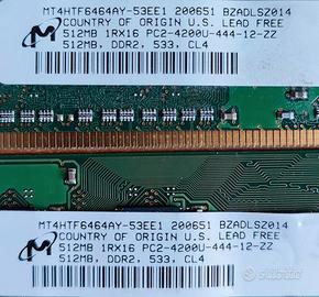 Memoria RAM 512 MB, 2 pezzi