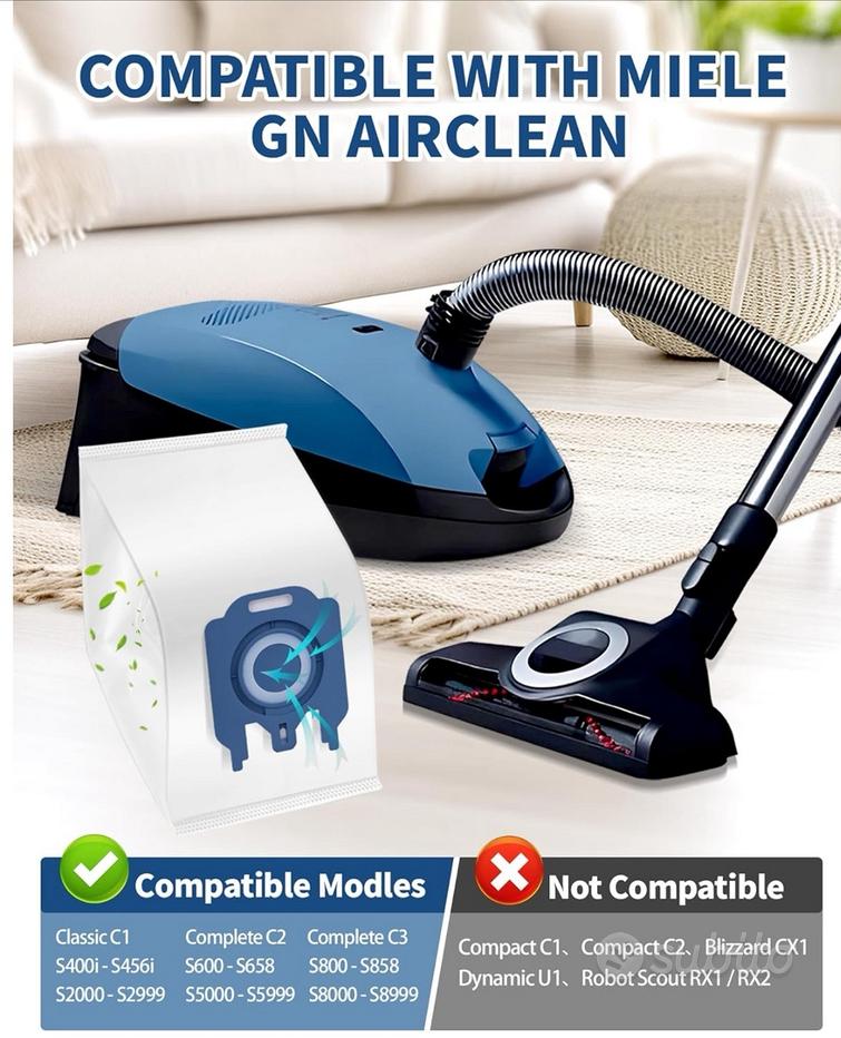 Sacchetti Di Ricambio Per Aspirapolvere Miele Hyclean 3D Efficiency Gn Classic C1 Complete C2 C3 Series S2000 S5000 S8000 Confezione Da 10 95191594