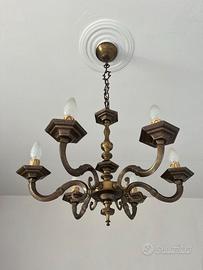 LAMPADARIO A SOSPENSIONE IN OTTONE A SEI LUCI