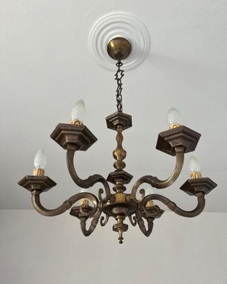 LAMPADARIO A SOSPENSIONE IN OTTONE A SEI LUCI