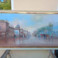 dipinto scorcio piazza di Padova firmato Marangoni