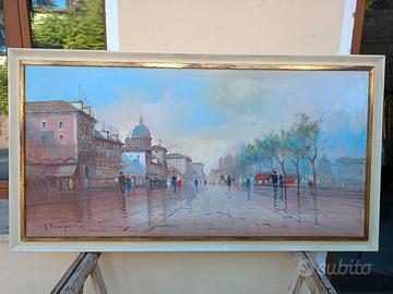 dipinto scorcio piazza di Padova firmato Marangoni