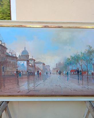 dipinto scorcio piazza di Padova firmato Marangoni