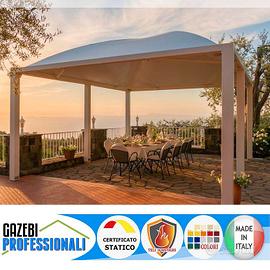 Gazebo giardino 3x3 acciaio telo pvc bianco beige