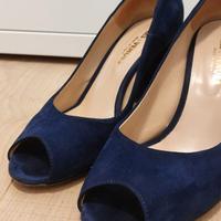Scarpe open toe camoscio blu Made in Italy