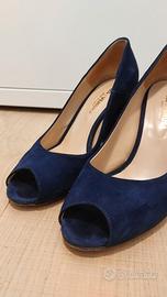 Scarpe open toe camoscio blu Made in Italy