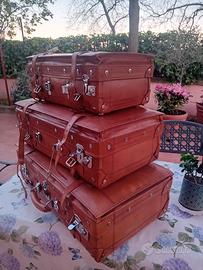 Set 3 valigie vintage con misure in cuoio vero