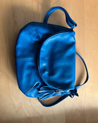 Borsa a tracolla in vera pelle blu elettrico