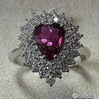 ANELLO ORO 18kt. DIAMANTI E RUBINO NATURALE CUORE