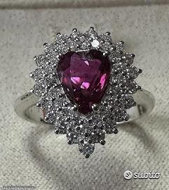 ANELLO ORO 18kt. DIAMANTI E RUBINO NATURALE CUORE