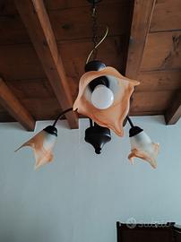 Lampadario rustico a sospensione, metallo e vetro 