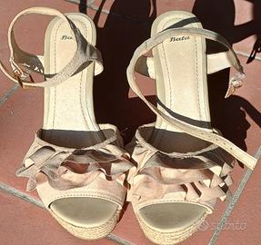 Sandali donna misura 39 beige  zeppa tacco cm 11