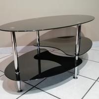 Tavolino ovale vetro nero 3 livelli 95x50x45