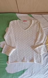 Magliabianca donna scollo a V cotone e acrilico